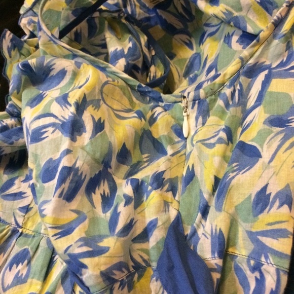 3/$30 ANTHROPOLOGIE VIOLA WATERCOLOR PAINT PAINTERLY RUFFLE TIE WAIST TOP sz 0 - Picture 9 of 10